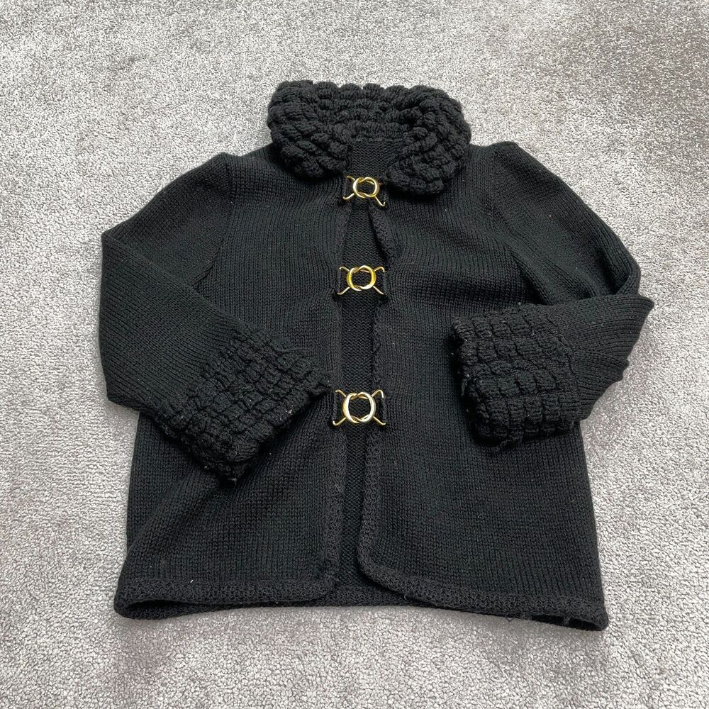 Bulkies Vintage Wool Cardigan Sweater Womens Small Black Chunky Knitted Casual